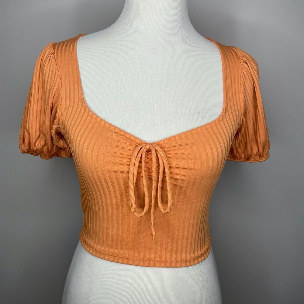 5/$25💜 Blush Boutique- Orange Ribbed Crop Top w/Center Tie